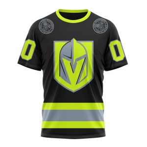 Personalized NHL Vegas Golden Knights Specialized Unisex Kits With FireFighter Uniforms Color Unisex Tshirt TS6323