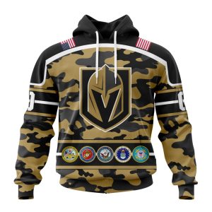 Personalized NHL Vegas Golden Knights With Camo Team Color And Military Force Logo Unisex Pullover Hoodie