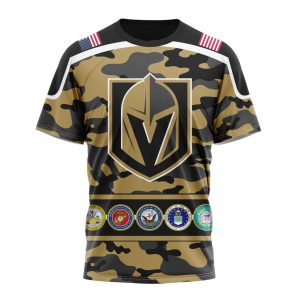 Personalized NHL Vegas Golden Knights With Camo Team Color And Military Force Logo Unisex Tshirt TS6329