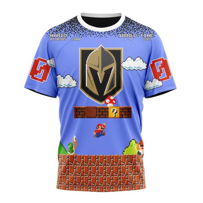 Personalized NHL Vegas Golden Knights With Super Mario Game Design Unisex Tshirt TS6331