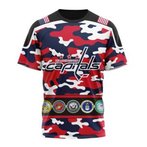 Personalized NHL Washington Capitals With Camo Team Color And Military Force Logo Unisex Tshirt TS6390