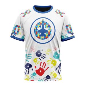 Personalized NHL Winnipeg Jets Autism Awareness Hands Design Unisex Tshirt TS6396