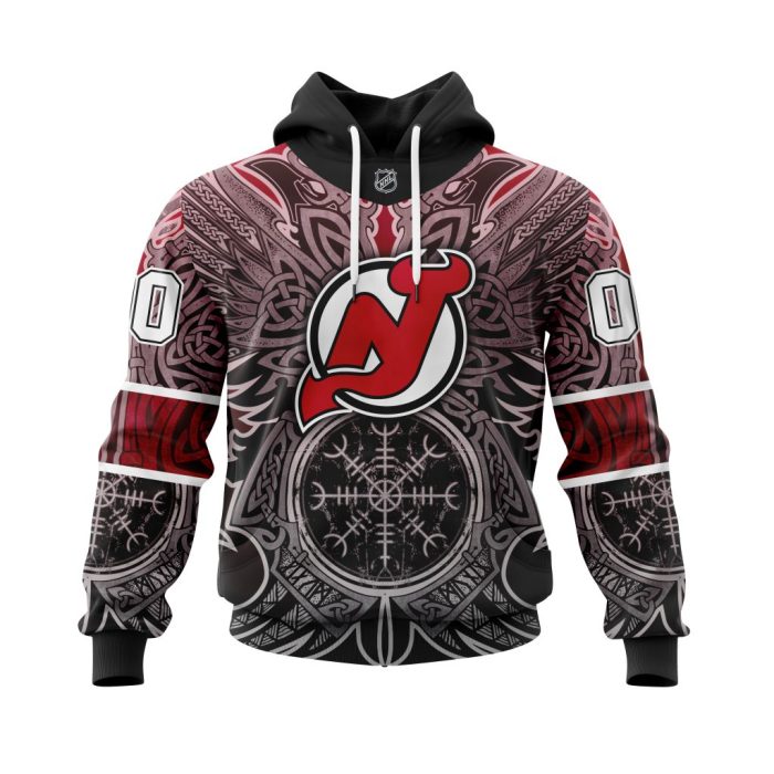 Personalized New Jersey Devils Dark Norse Viking Symbols Unisex Pullover Hoodie