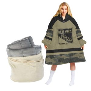 Personalized New York Rangers Military Jersey Camo Oodie Blanket Hoodie Wearable Blanket