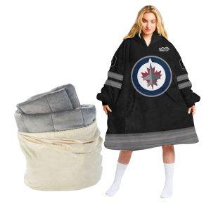 Personalized Retro Reverse Winnipeg Jets Oodie Blanket Hoodie Wearable Blanket