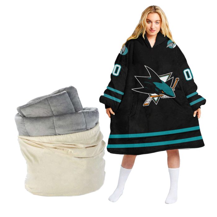 Personalized San Jose Sharks Black Retro Gradient Oodie Blanket Hoodie Wearable Blanket