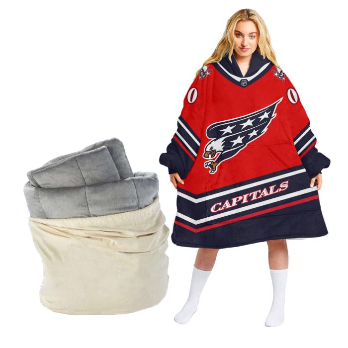 Personalized  Washington Capitals Retro Classic Oodie Blanket Hoodie Wearable Blanket