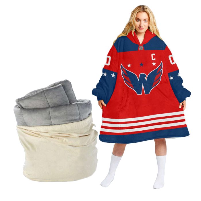 Personalized Washington Capitals Retro Gradient Oodie Blanket Hoodie Wearable Blanket