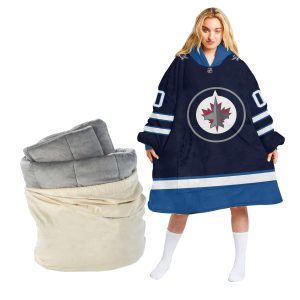 Personalized Winnipeg Jets Retro Classic Oodie Blanket Hoodie Wearable Blanket
