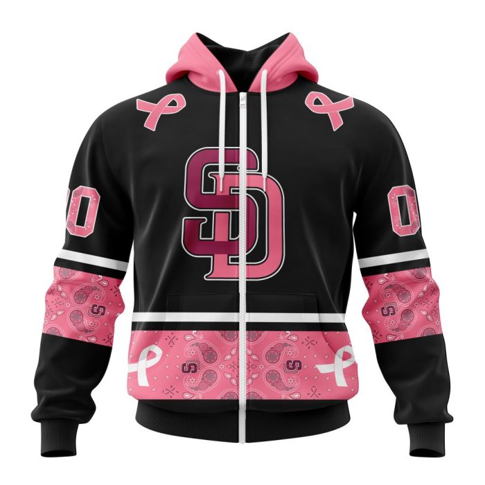 San Diego Padres Specialized Design In Classic Style With Paisley! In October We Wear Pink Breast Cancer Unisex Zip Hoodie