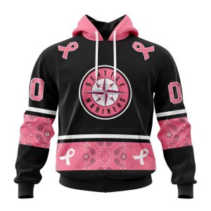 Seattle Mariners Specialized Design In Classic Style With Paisley! In October We Wear Pink Breast Cancer Unisex Pullover Hoodie