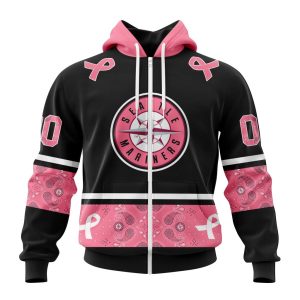 Seattle Mariners Specialized Design In Classic Style With Paisley! In October We Wear Pink Breast Cancer Unisex Zip Hoodie