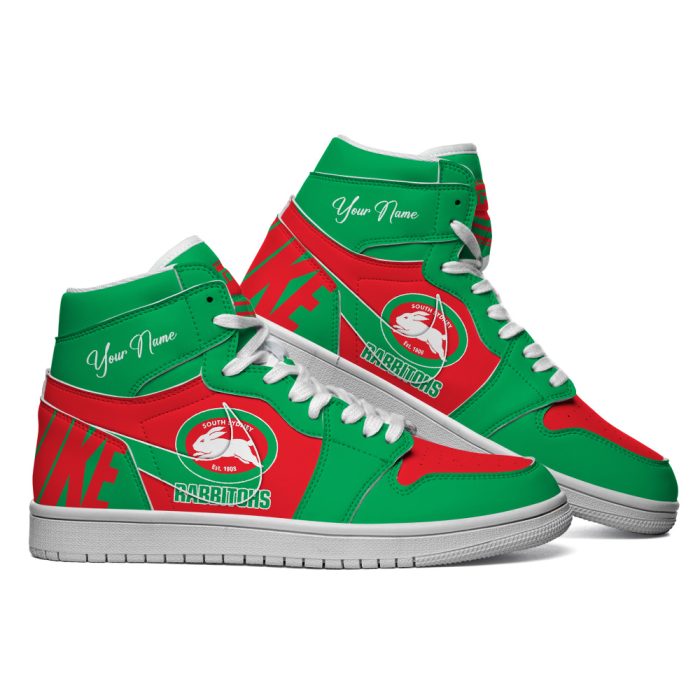 South Sydney Rabbitohs Custom Name NRL AJ1 Nike Sneakers High Top Shoes Collection