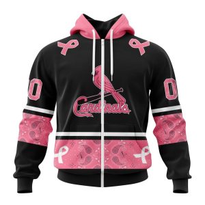 St. Louis Cardinals Specialized Design In Classic Style With Paisley! In October We Wear Pink Breast Cancer Unisex Zip Hoodie