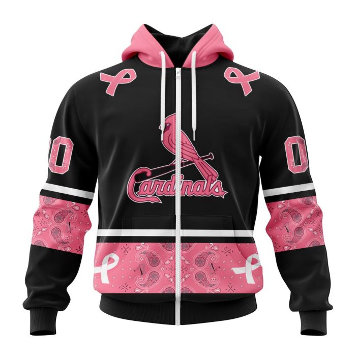 St. Louis Cardinals Specialized Design In Classic Style With Paisley! In October We Wear Pink Breast Cancer Unisex Zip Hoodie