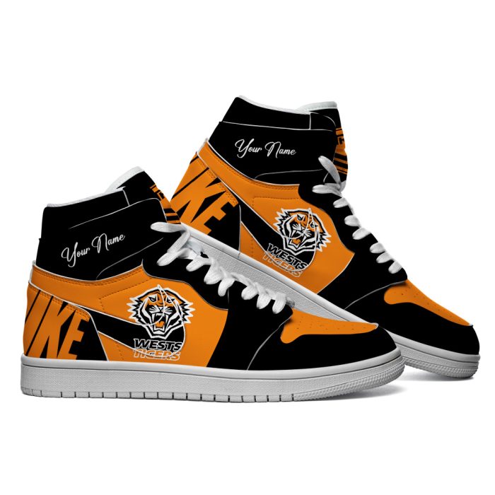 Wests Tigers Custom Name NRL AJ1 Nike Sneakers High Top Shoes Collection