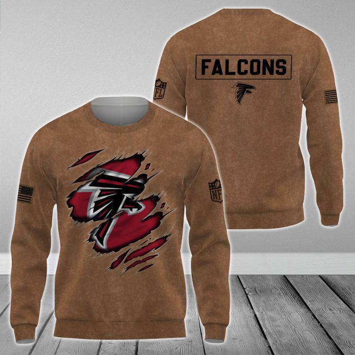 Atlanta Falcons NFL Brown Distressed Logo Salute To Service 2023 3D Print Unisex Sweatshirt