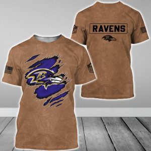 Baltimore Ravens NFL Brown Distressed Logo Salute To Service 2023 3D Print T Shirt Hoodie Sweatshirt