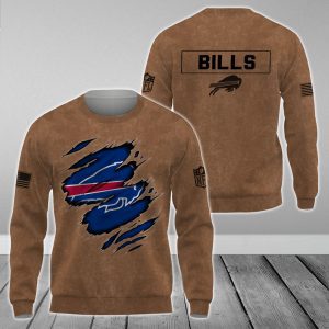 Buffalo Bills NFL Brown Distressed Logo Salute To Service 2023 3D Print Unisex Sweatshirt