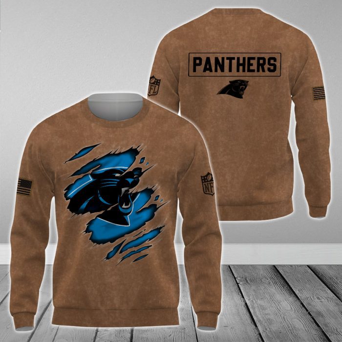 Carolina Panthers NFL Brown Distressed Logo Salute To Service 2023 3D Print Unisex Sweatshirt