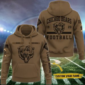 Chicago Bears NFL Brown Salute To Service 2023 Veteran 3D Hoodie Custom Your Name HSL1134