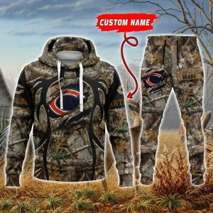 Chicago Bears NFL Hunting Camo Premium Sport 3D Hoodie & Jogger Personalized Name CHJ1196