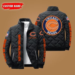 Chicago Bears NFL Premium Personalized Name Padded Jacket Stand Collar Coats