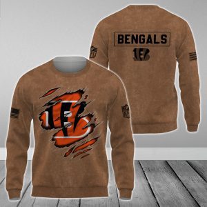 Cincinnati Bengals NFL Brown Distressed Logo Salute To Service 2023 3D Print Unisex Sweatshirt
