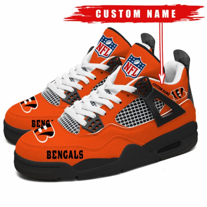 Cincinnati Bengals NFL Premium Jordan 4 Sneaker Personalized Name Shoes JD4721