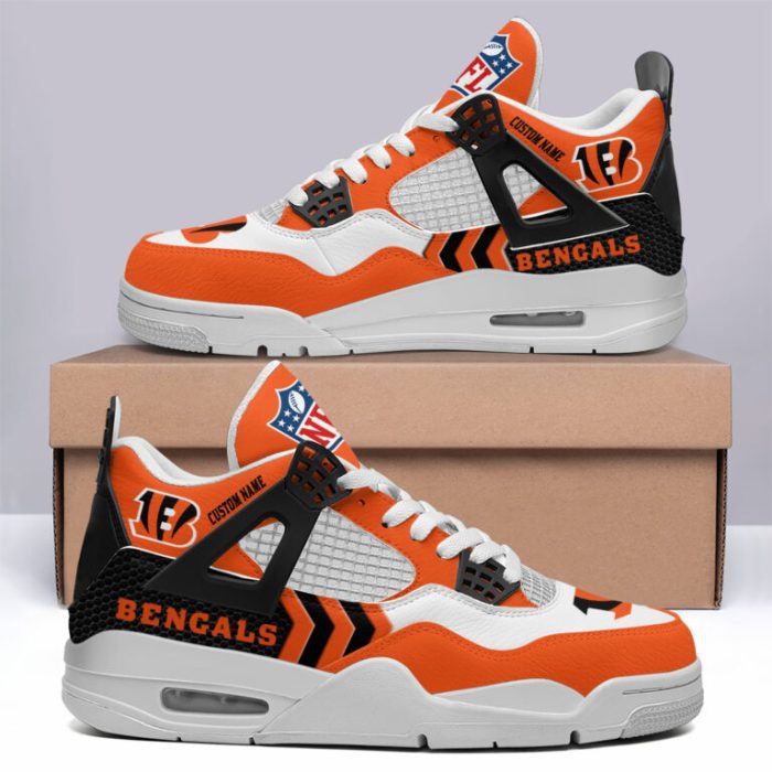 Cincinnati Bengals NFL Premium Jordan 4 Sneaker Personalized Name Shoes JD4722