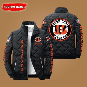 Cincinnati Bengals NFL Premium Personalized Name Padded Jacket Stand Collar Coats