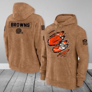 Cleveland Browns NFL Brown Distressed Logo Salute To Service 2023 3D Hoodie HSL1040