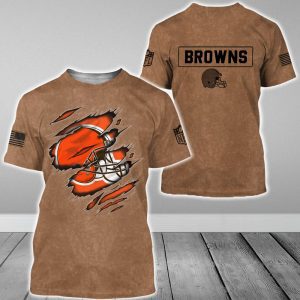 Cleveland Browns NFL Brown Distressed Logo Salute To Service 2023 3D Print T Shirt Hoodie Sweatshirt