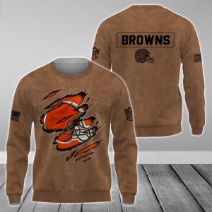 Cleveland Browns NFL Brown Distressed Logo Salute To Service 2023 3D Print Unisex Sweatshirt