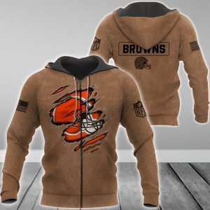 Cleveland Browns NFL Brown Distressed Logo Salute To Service 2023 3D Zip Hoodie