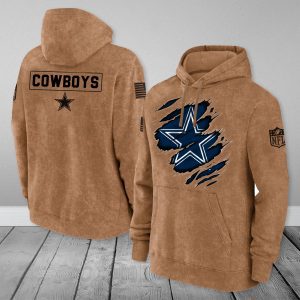 Dallas Cowboys NFL Brown Distressed Logo Salute To Service 2023 3D Hoodie HSL1041