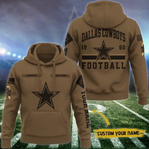 Dallas Cowboys NFL Brown Salute To Service 2023 Veteran 3D Hoodie Custom Your Name HSL1137
