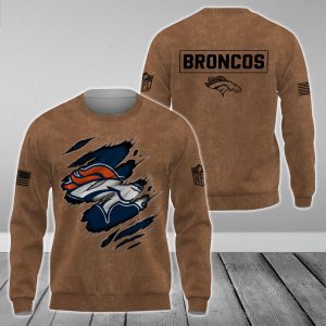 Denver Broncos NFL Brown Distressed Logo Salute To Service 2023 3D Print Unisex Sweatshirt