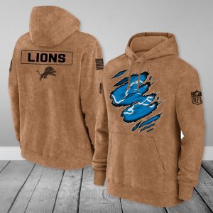 Detroit Lions NFL Brown Distressed Logo Salute To Service 2023 3D Hoodie HSL1043