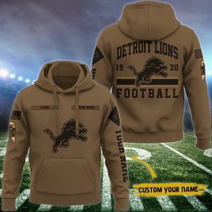 Detroit Lions NFL Brown Salute To Service 2023 Veteran 3D Hoodie Custom Your Name HSL1139