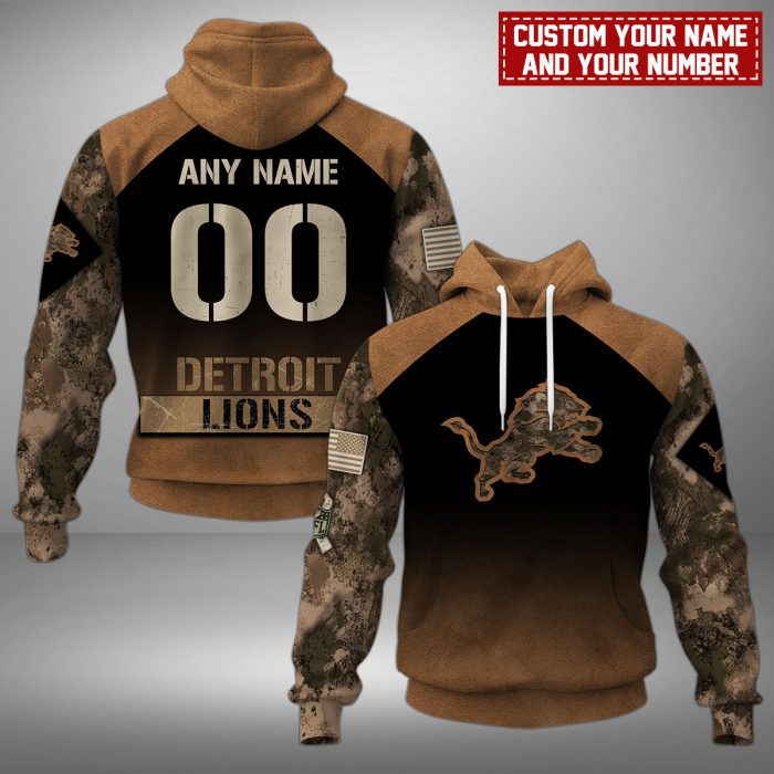 Detroit Lions NFL Camo Veterans Personalized Mixed 3D Hoodie HSL1107
