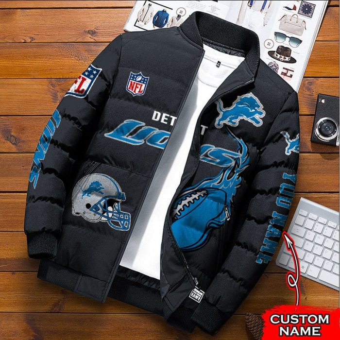 Detroit Lions NFL Premium Puffer Down Jacket Personalized Name