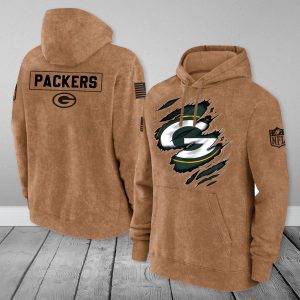 Green Bay Packers NFL Brown Distressed Logo Salute To Service 2023 3D Hoodie HSL1044