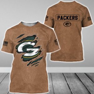 Green Bay Packers NFL Brown Distressed Logo Salute To Service 2023 3D Print T Shirt Hoodie Sweatshirt