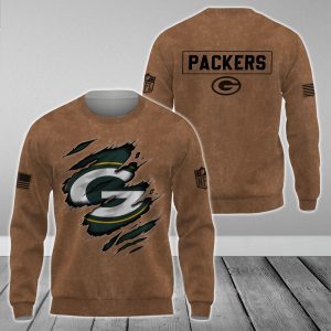 Green Bay Packers NFL Brown Distressed Logo Salute To Service 2023 3D Print Unisex Sweatshirt