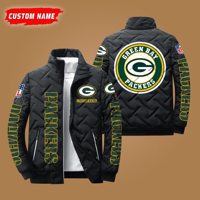 Green Bay Packers NFL Premium Personalized Name Padded Jacket Stand Collar Coats