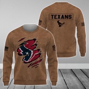 Houston Texans NFL Brown Distressed Logo Salute To Service 2023 3D Print Unisex Sweatshirt