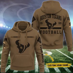 Houston Texans NFL Brown Salute To Service 2023 Veteran 3D Hoodie Custom Your Name HSL1141