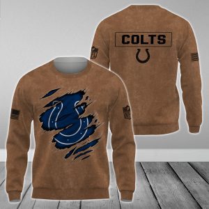 Indianapolis Colts NFL Brown Distressed Logo Salute To Service 2023 3D Print Unisex Sweatshirt