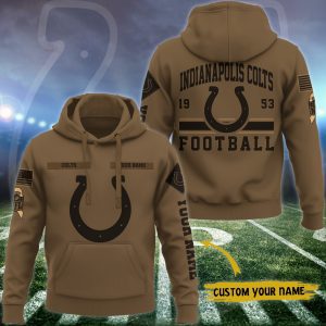 Indianapolis Colts NFL Brown Salute To Service 2023 Veteran 3D Hoodie Custom Your Name HSL1142